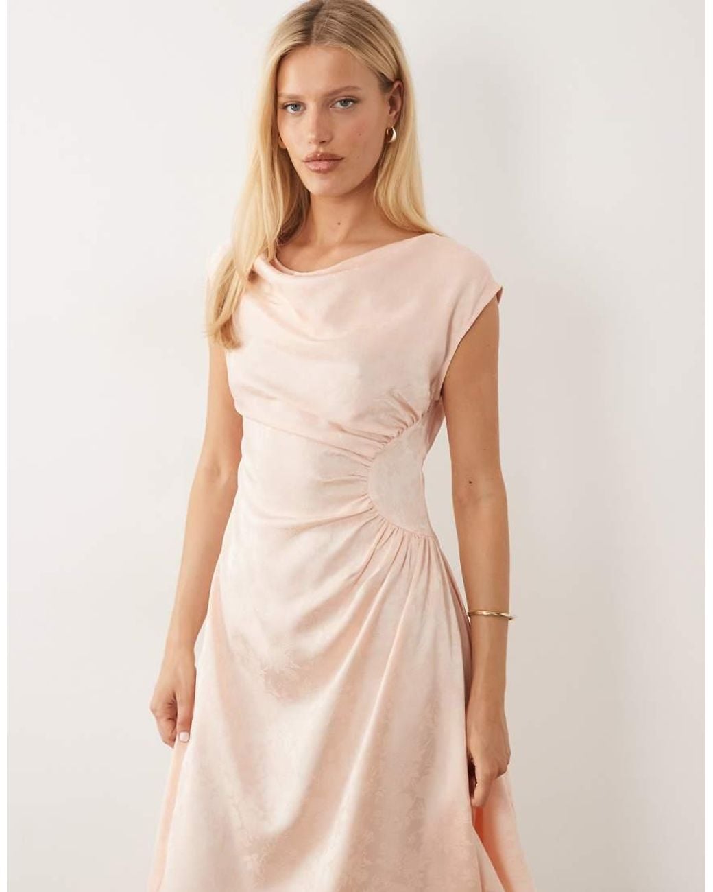 Vero Moda Natural Sleeveless Cowl Neck Ruched Detail Maxi Dress