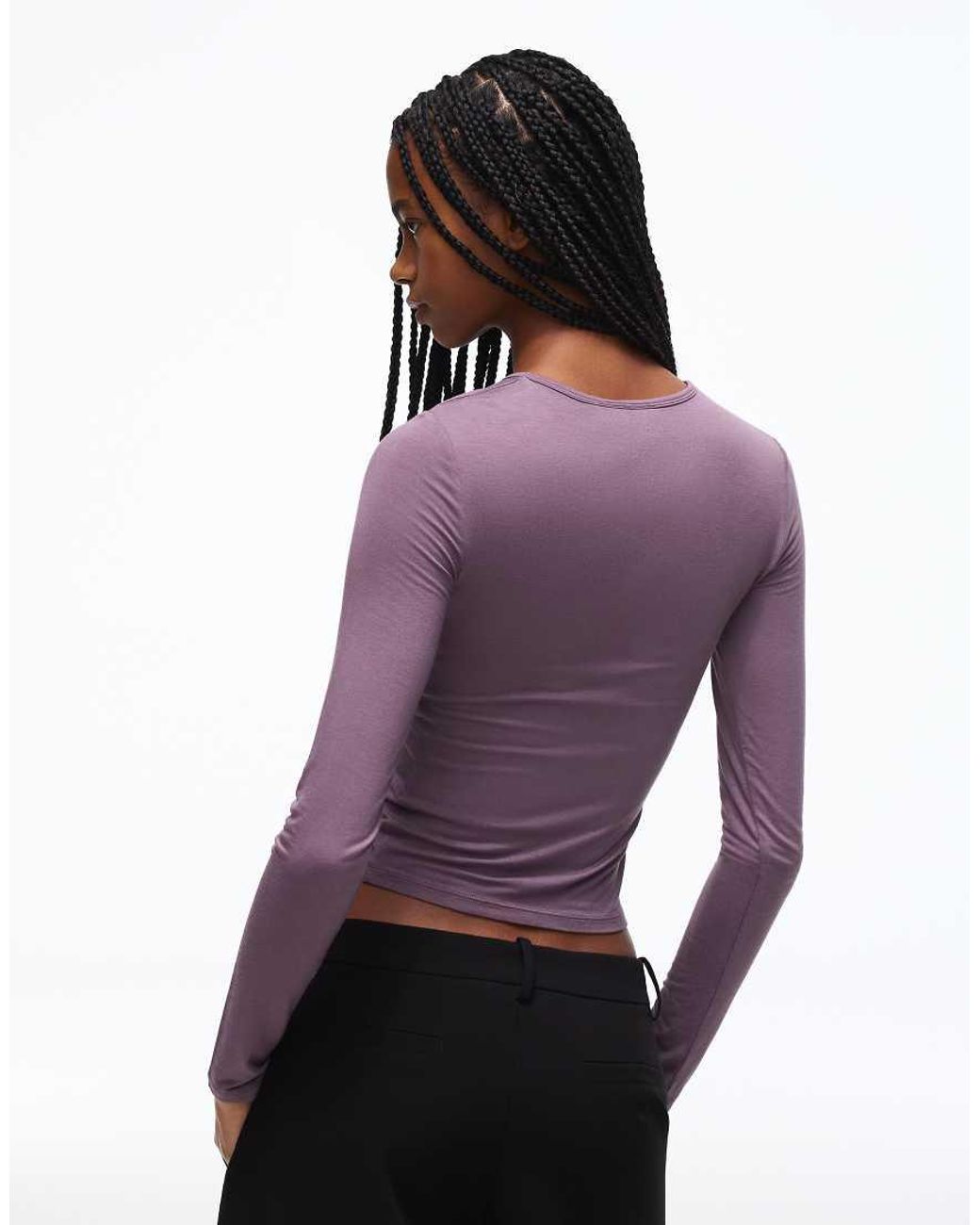 Bershka Purple Henley Long-sleeve T-shirt