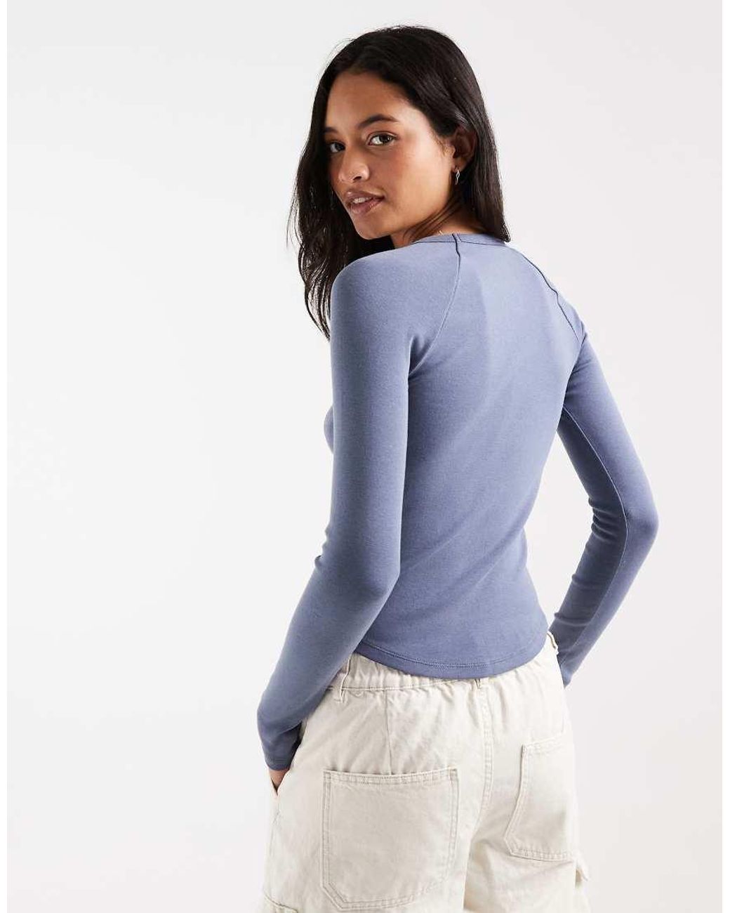 Hollister Blue Graphic Fitted Long Sleeve T-shirt