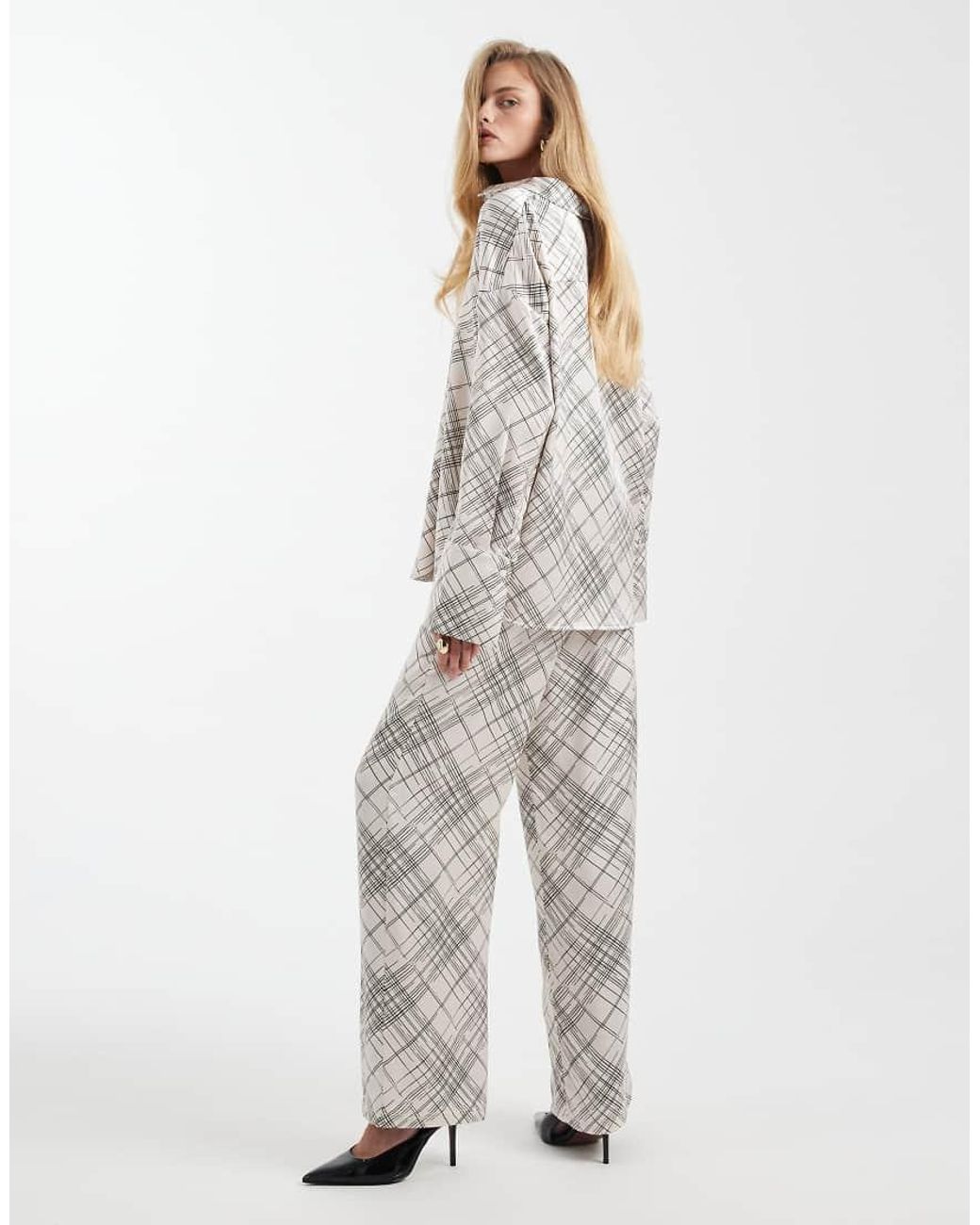 4th & Reckless White Satin Elasticated Waist Wide Leg Trousers Co-Ord