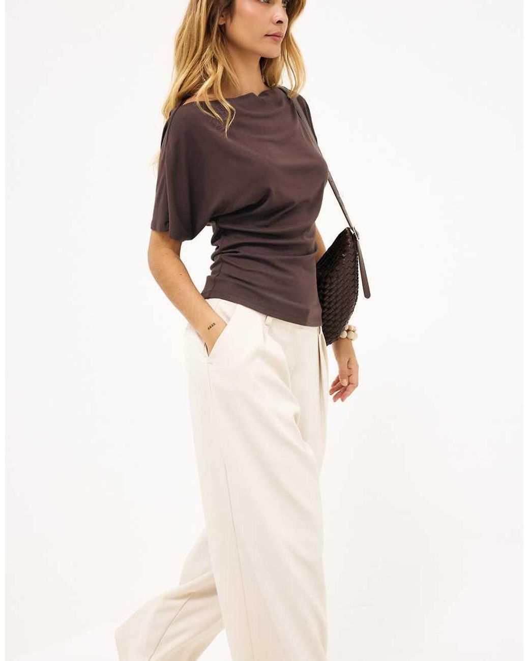 NA-KD Brown Boat Neck T-Shirt