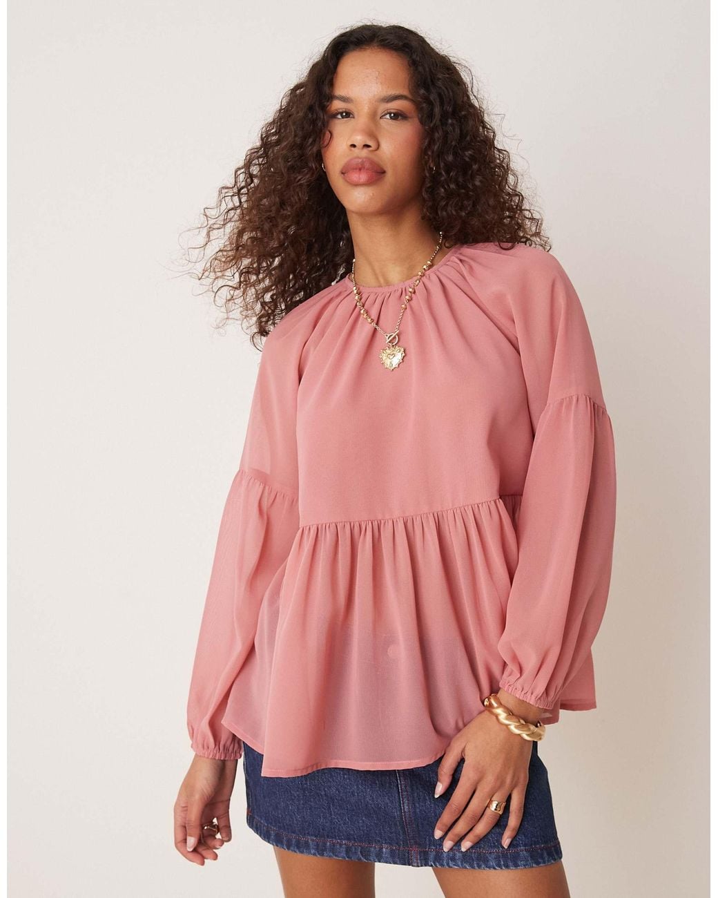 ASOS Pink Long Sleeve Floaty Smock Top