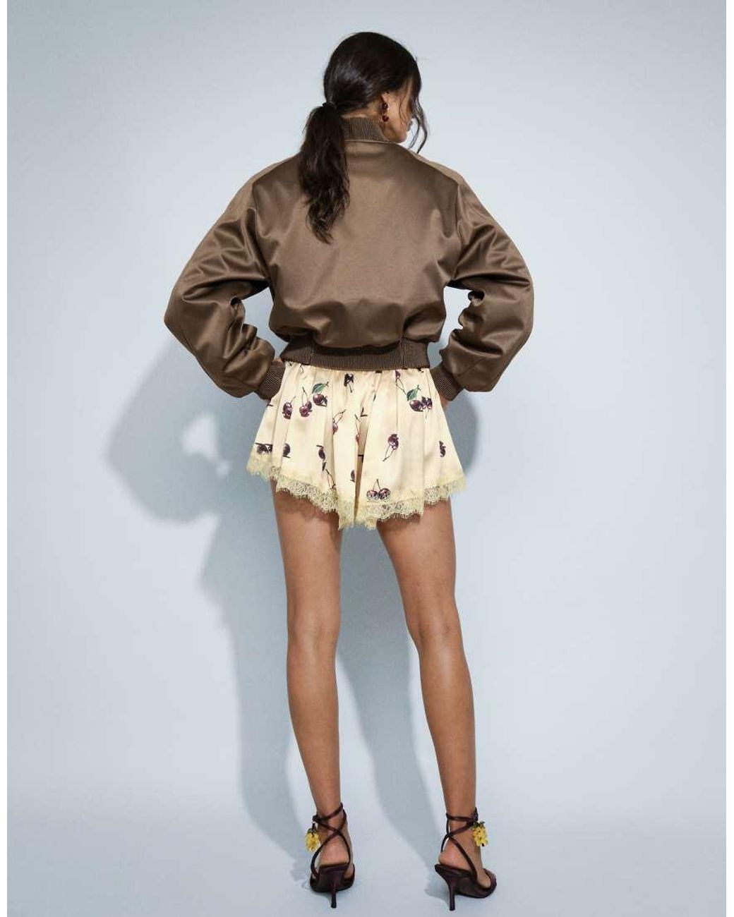 ASOS White Lace Trim Volume Satin Shorts