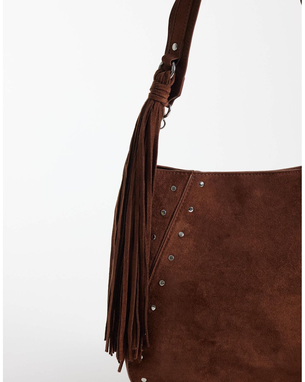 ASOS Brown Studded Tote Bag With Tassel Charm Detail