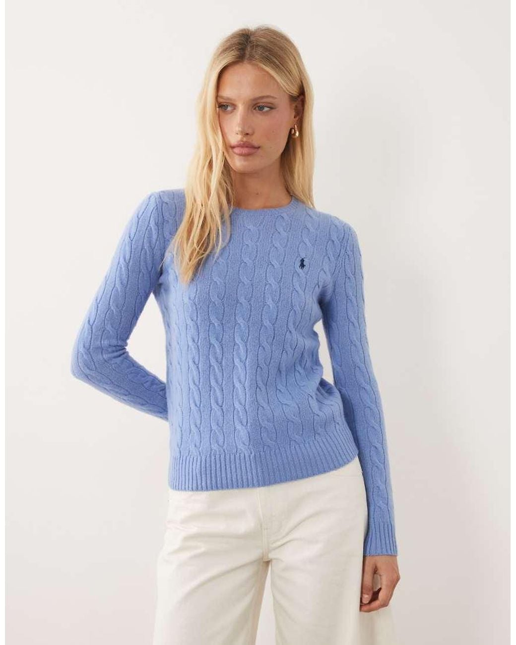 Polo Ralph Lauren Blue Icon Logo Cotton Cable Knit Jumper