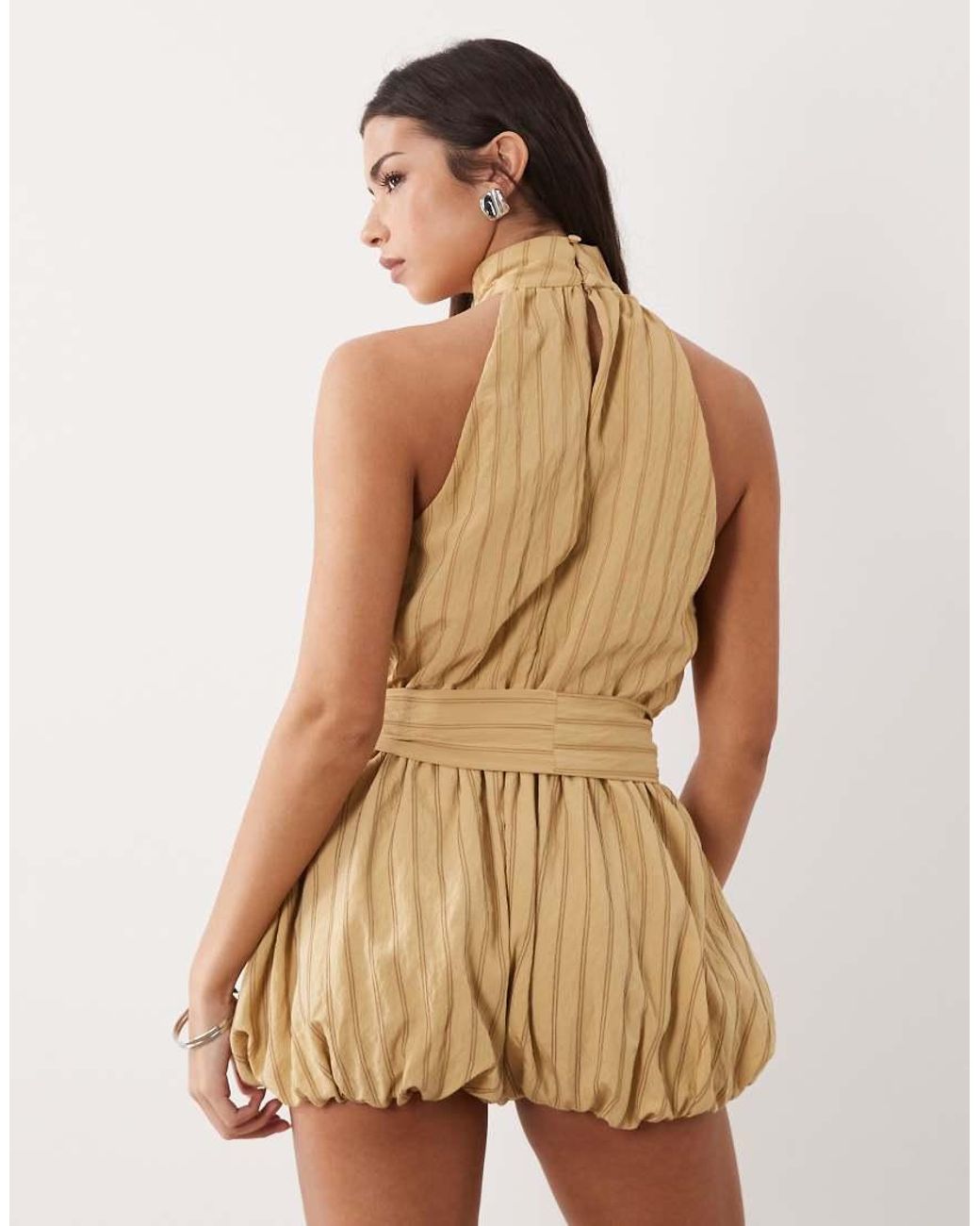 ASOS Natural Halter Neck Romper With Bloomer Shorts