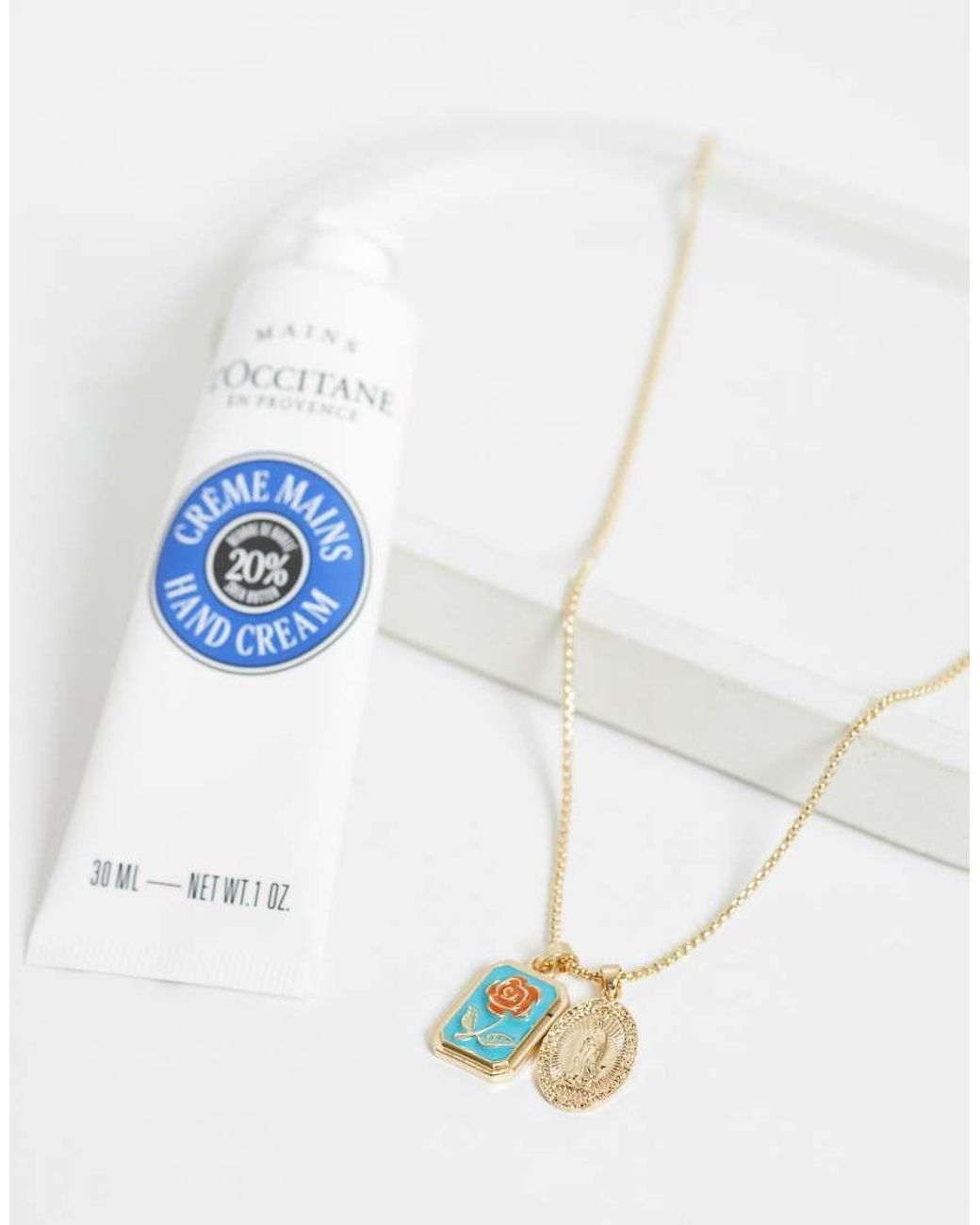 ASOS Metallic Enamel Rose And St Chris Double Pendant Necklace for men