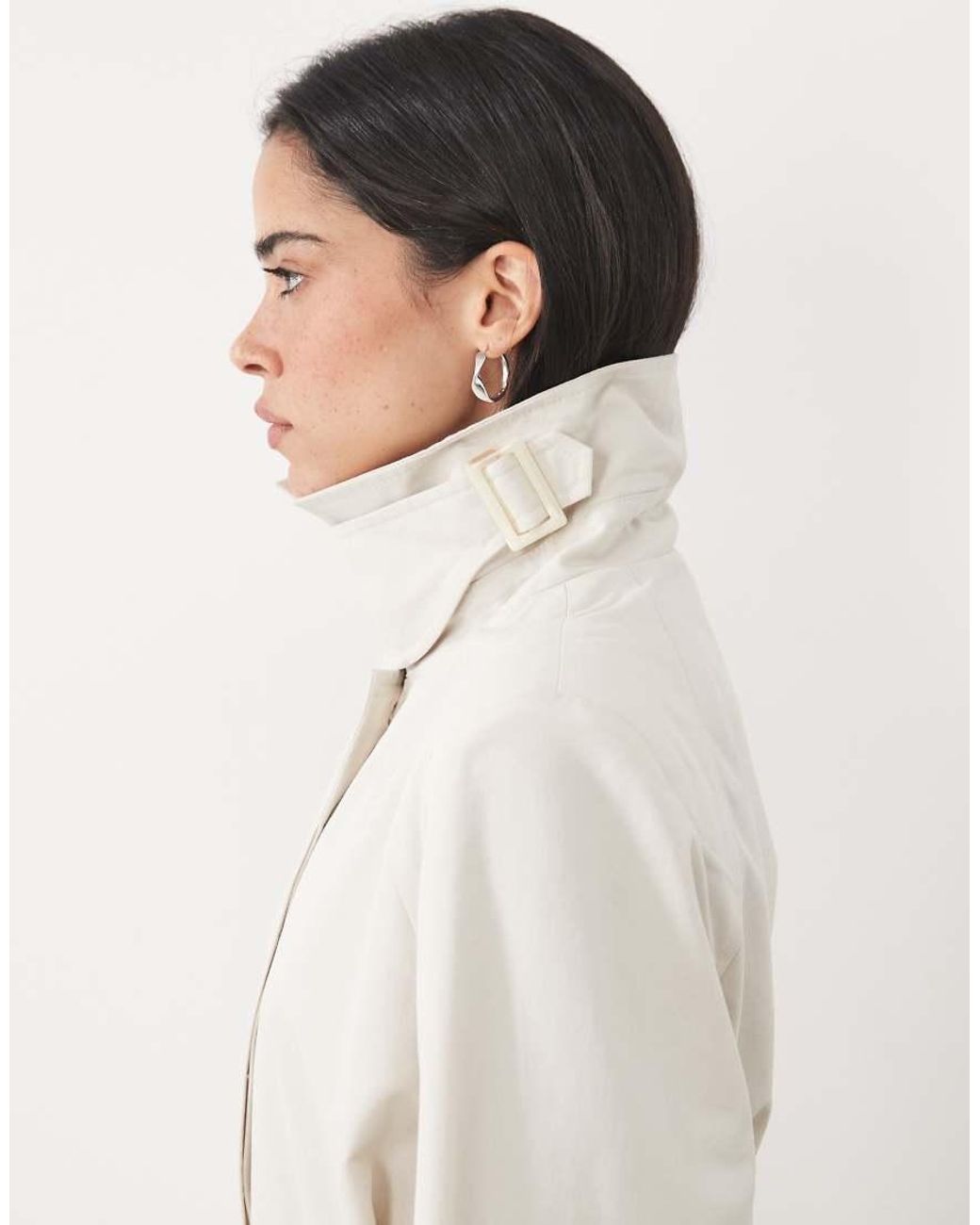 4th & Reckless Natural Funnel Buckle Neck Detail Button Through Midi Trench Coat