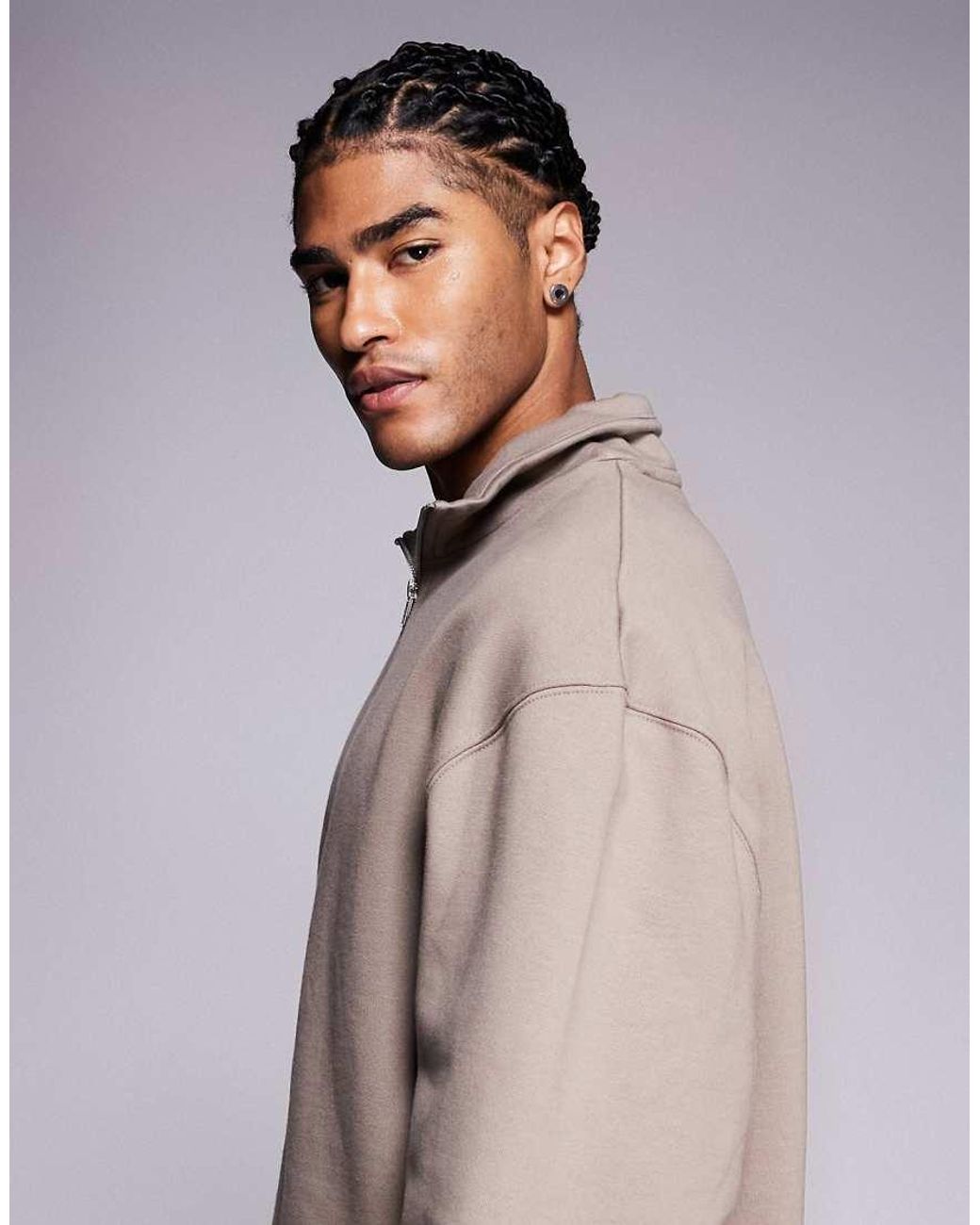 ASOS Natural Premium Heavyweight Oversized Quarter Zip Sweatshirt for men