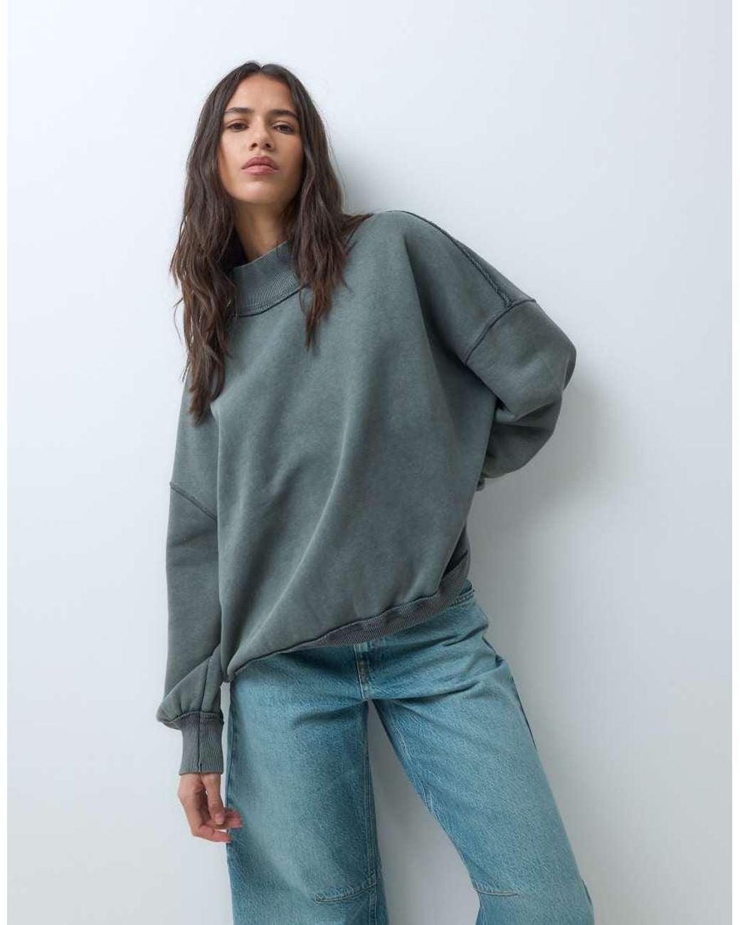 ASOS Blue Washed Drop Shoulder Sweatshirt