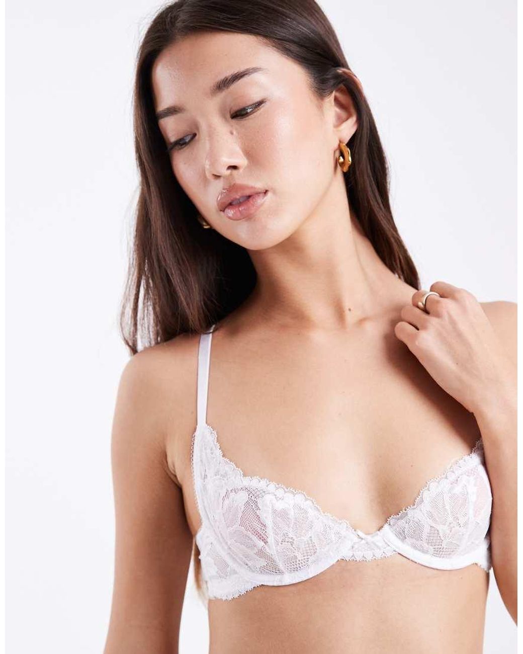 DORINA White Perfect Lace Non Padded Underwired Plunge Bra