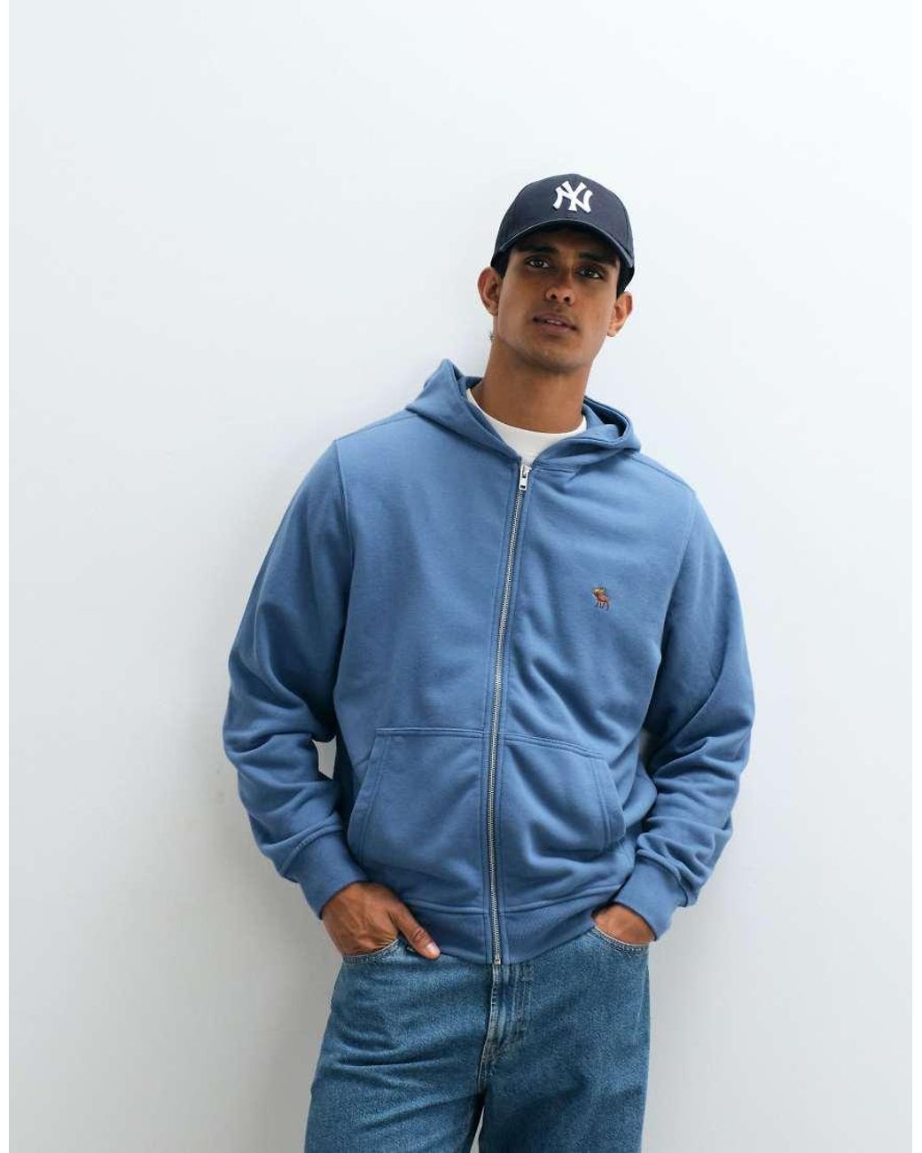 Abercrombie & Fitch Blue Icon Logo Zip Up Hoodie for men