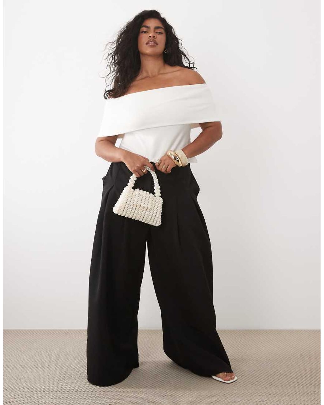 ASOS White Asos Design Curve Compact Cotton Bardot Top