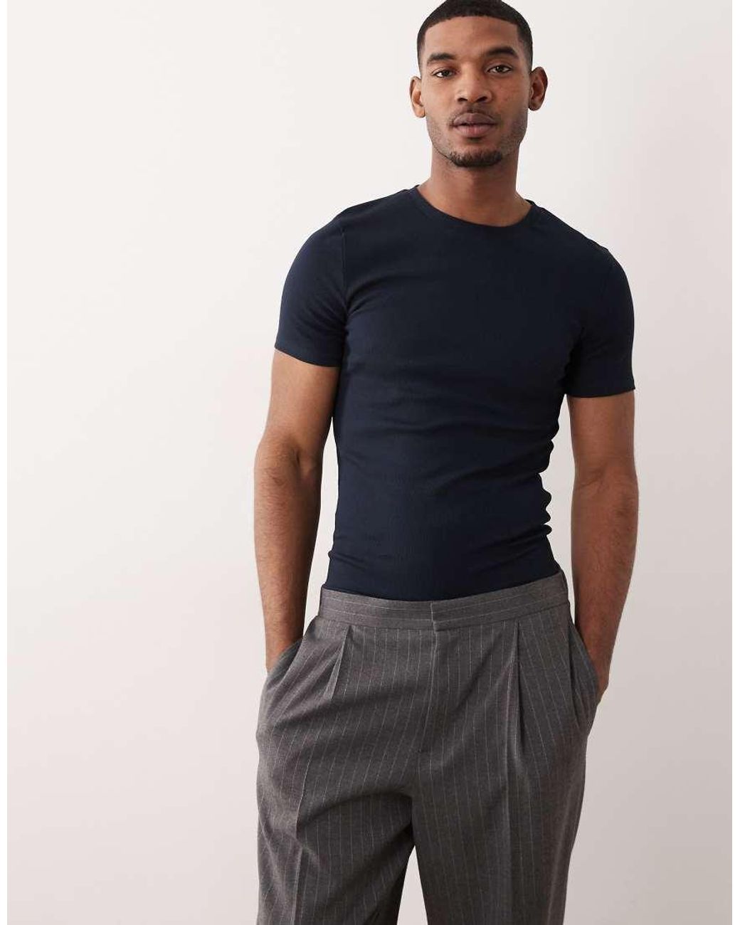 ASOS Blue Essentials Muscle Fit T-shirt for men