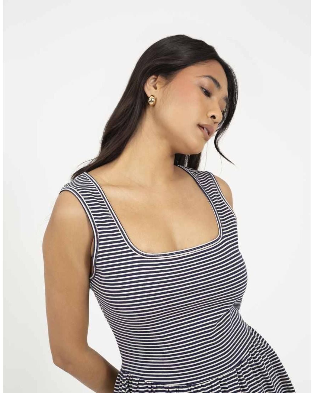 Brave Soul Gray Cotton Jersey Scoop Neck Stripe Skater Mini Dress
