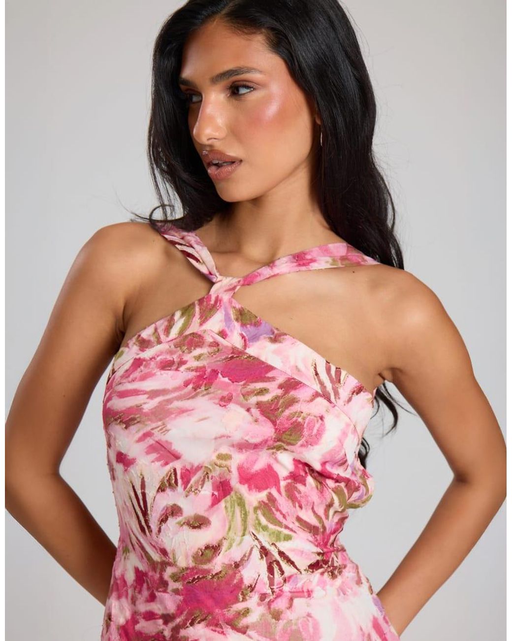 Missy Empire Pink Textured Floral Floaty Midi Dress