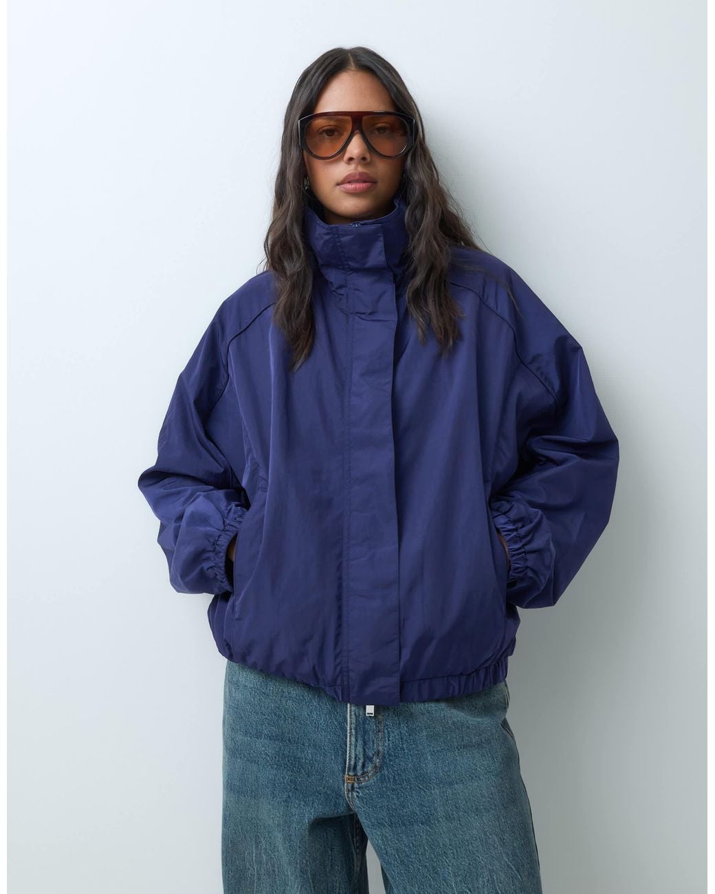 ARKET Blue Funnel-Neck Nylon Jacket