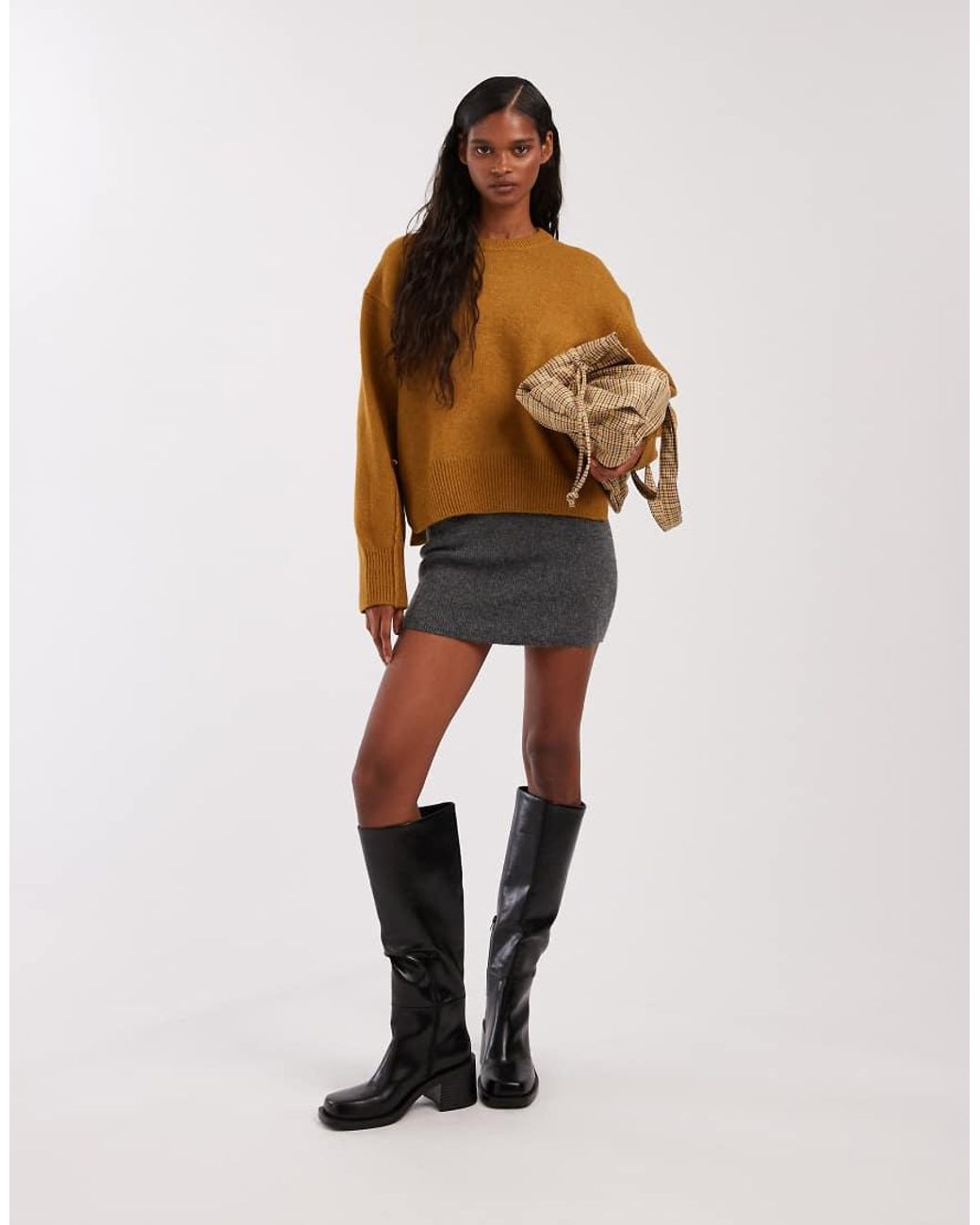 ASOS Natural Boxy Crew Neck Jumper With Side Split Detail
