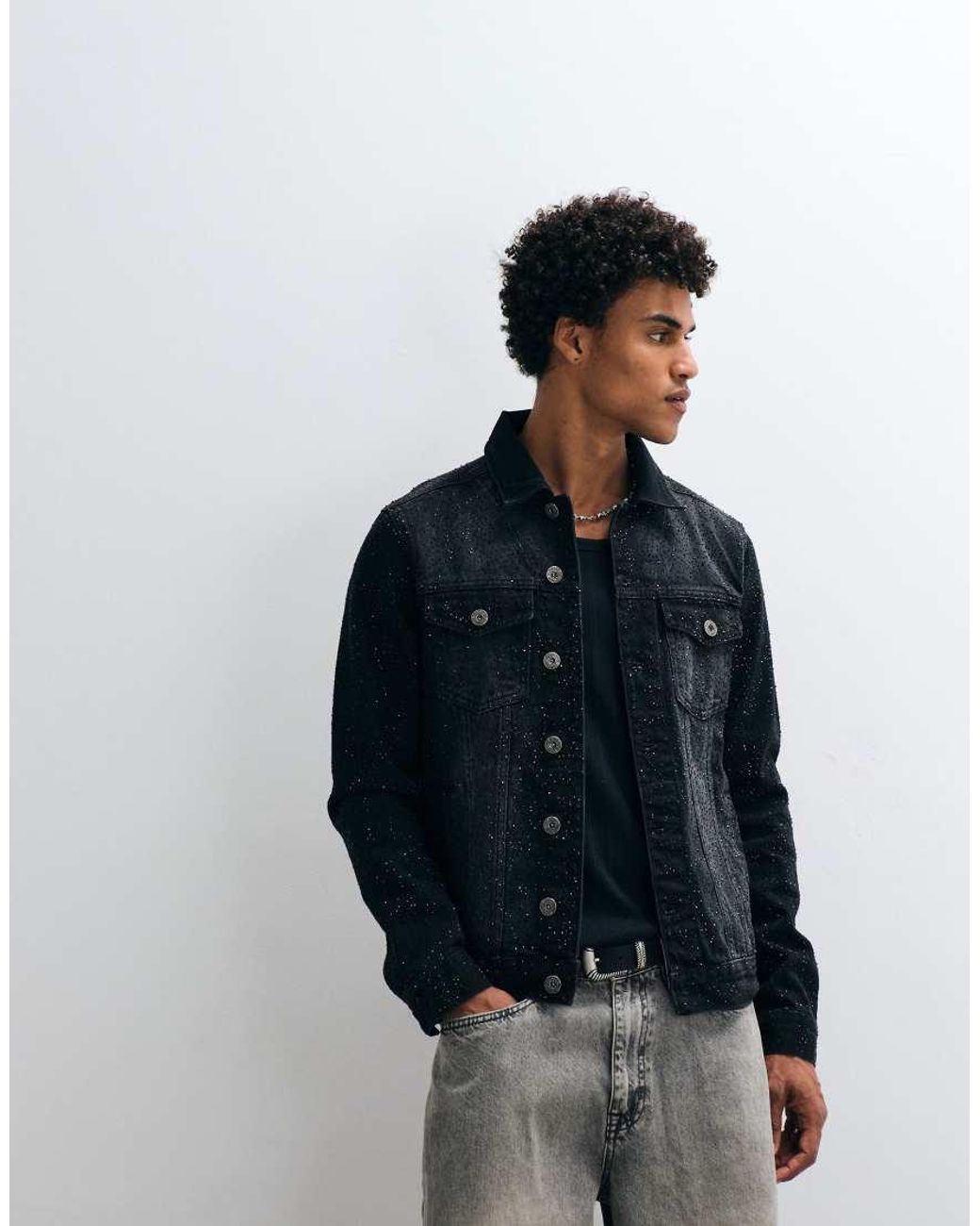 Courtside Blue Rhinestone Embellished Denim Jacket for men
