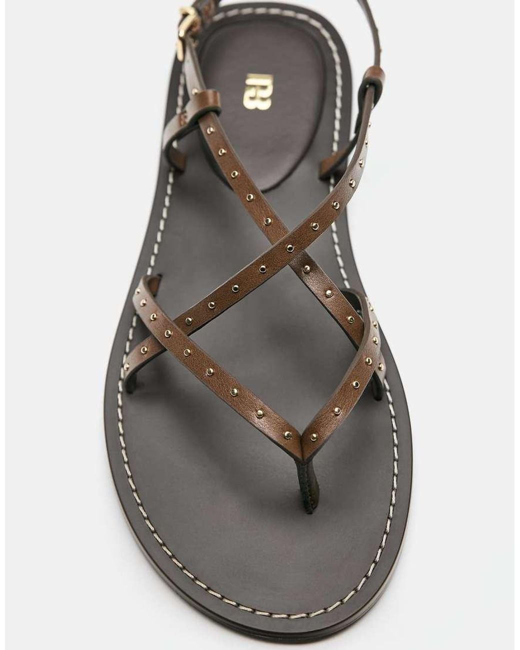 Pull&Bear Brown Flat Studded Sandals