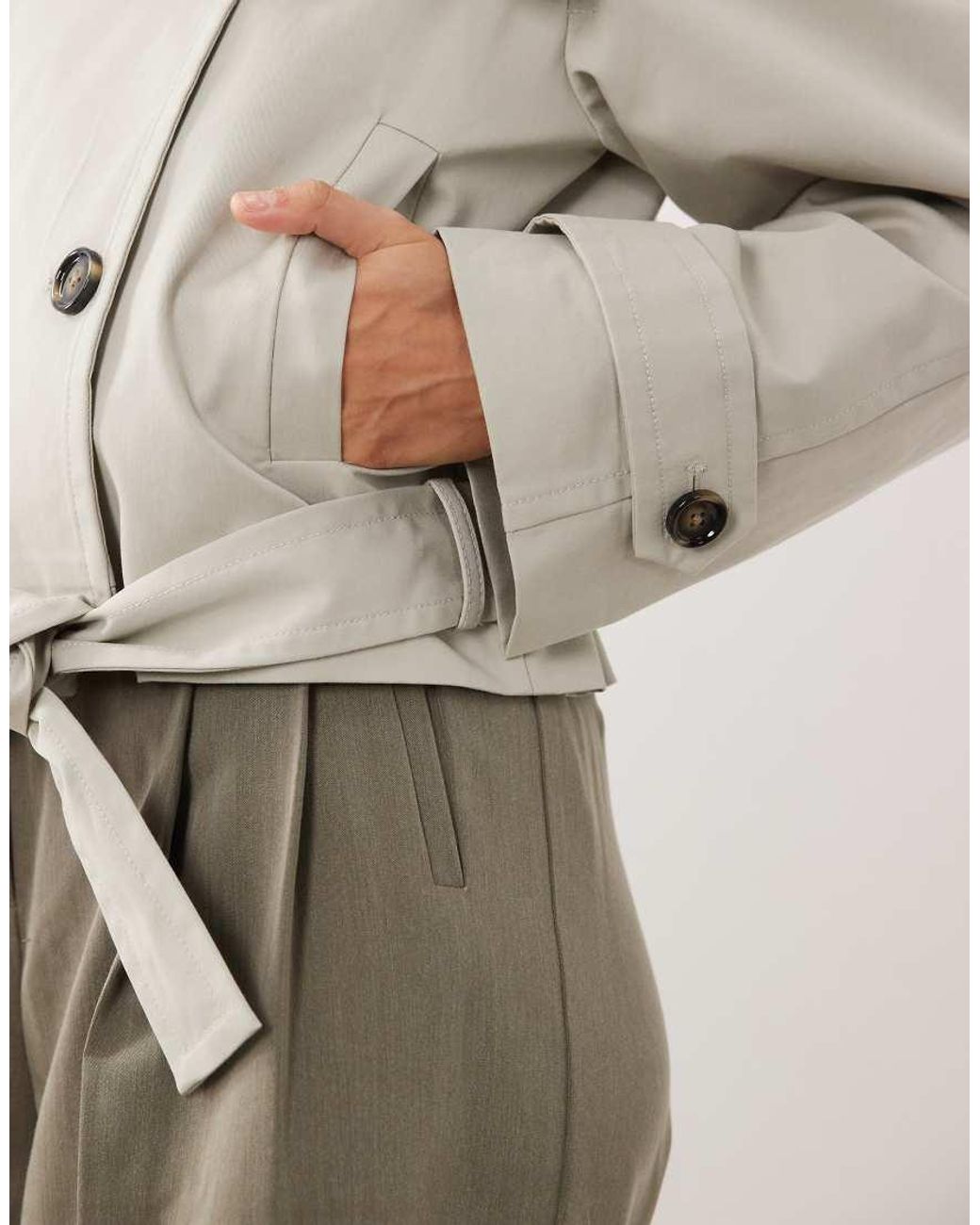 Mango Gray Cropped Trench