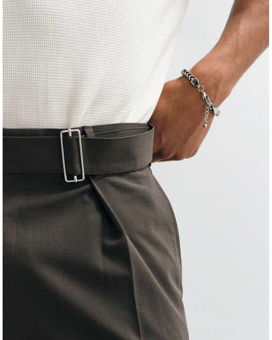 ASOS Gray Tailored Belted Wide Leg Trousers for men
