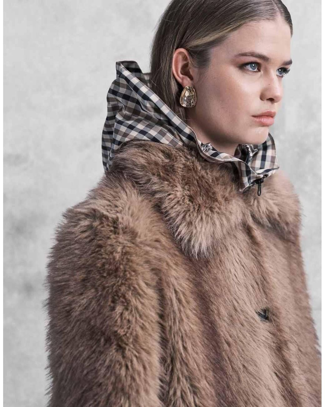 ASOS Natural Longline Tipped Faux Fur Car Coat