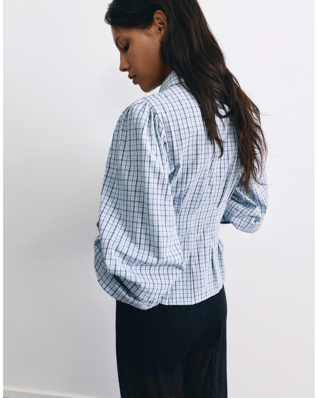 Pull&Bear Blue Kariertes tailliertes hemd