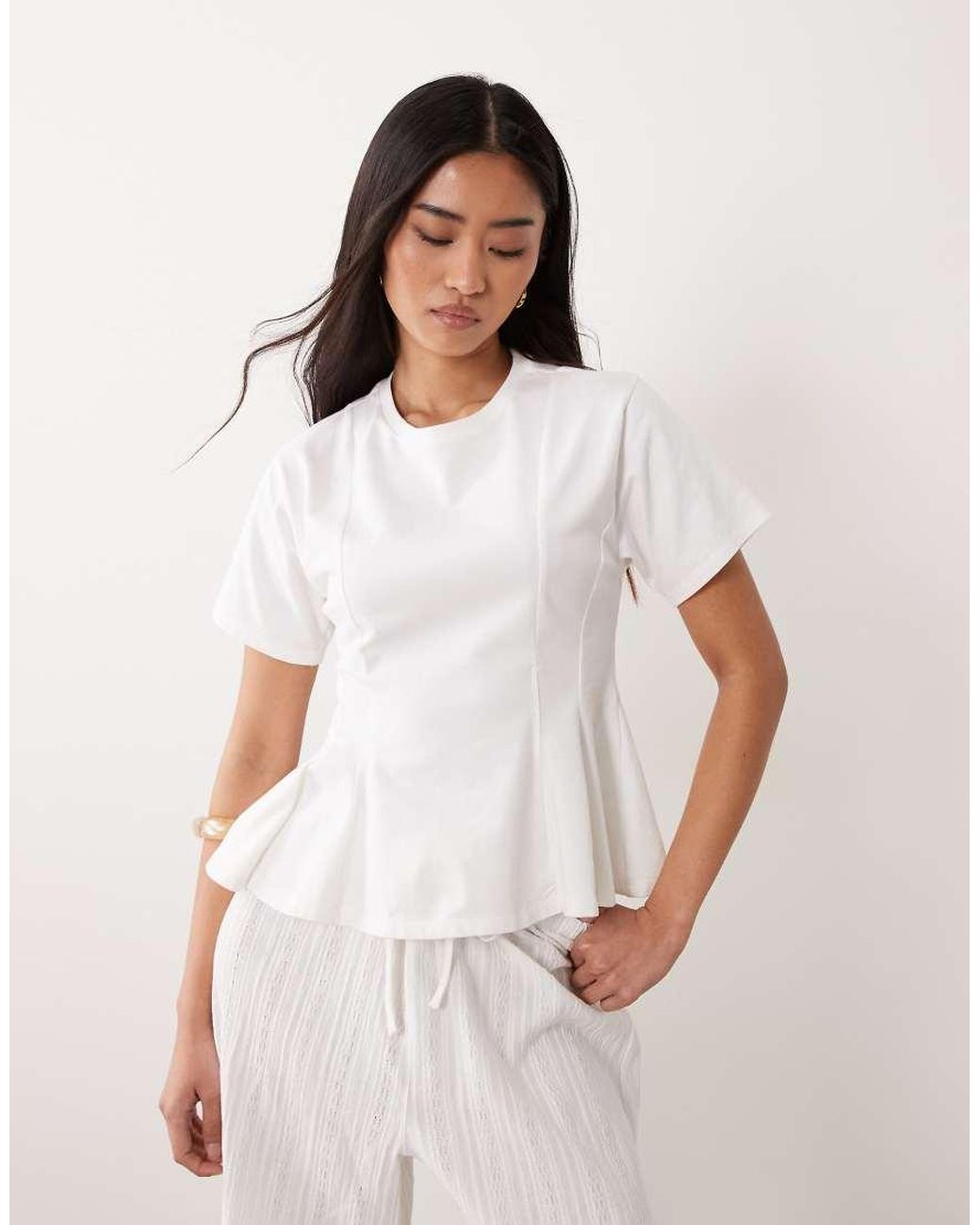 Miss Selfridge White Peplum Hem Detail Tee