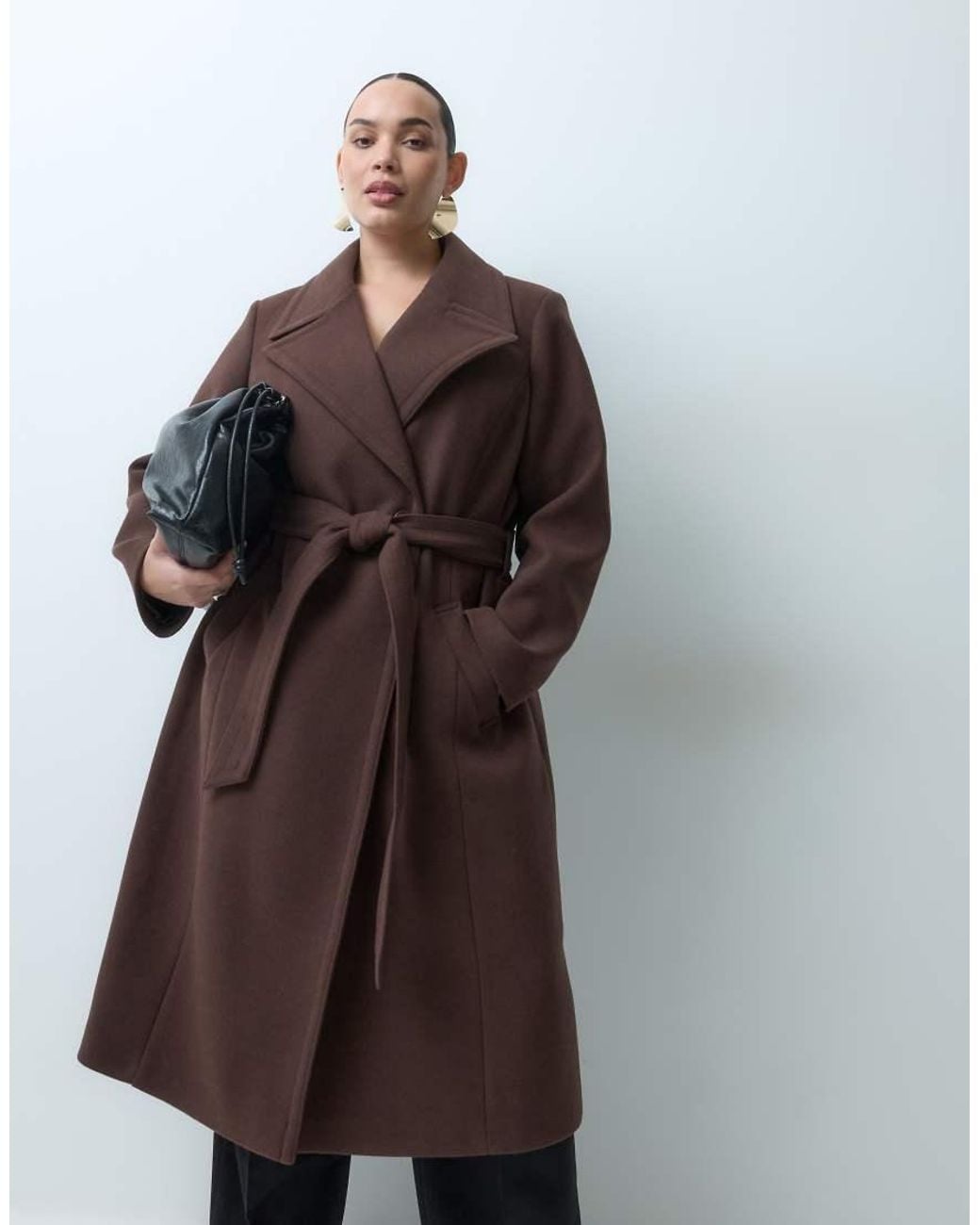 Forever New Brown Wool Feel Belted Structured Coat