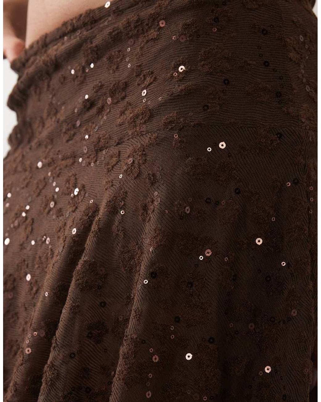 Motel Brown Ashley Hanky Hem Sequin Midi Skirt Co-ord