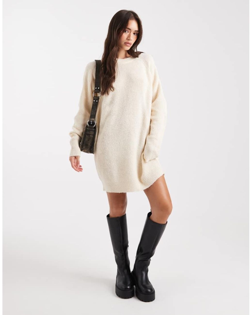 Miss Selfridge Natural Crew Neck Knitted Mini Dress