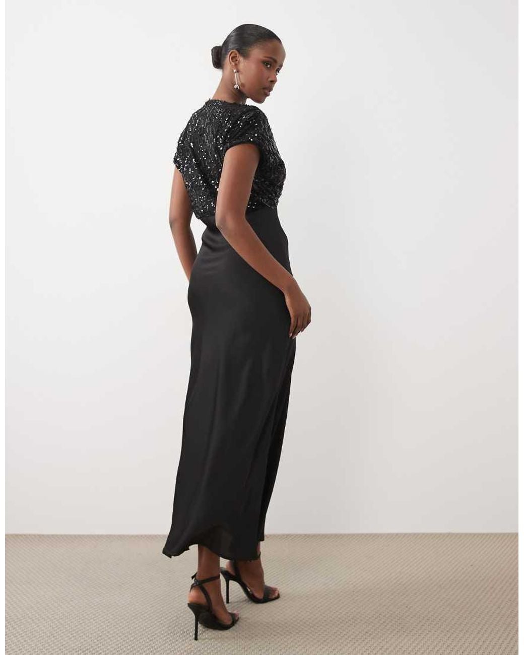 Vila Black Sequin Insert Satin Maxi Dress