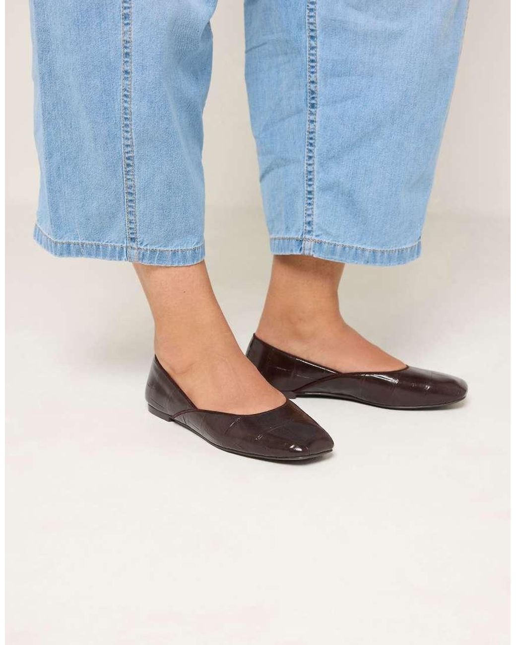 Yours Clothing Brown Wide Fit Croc Square Toe Ballet Pumps