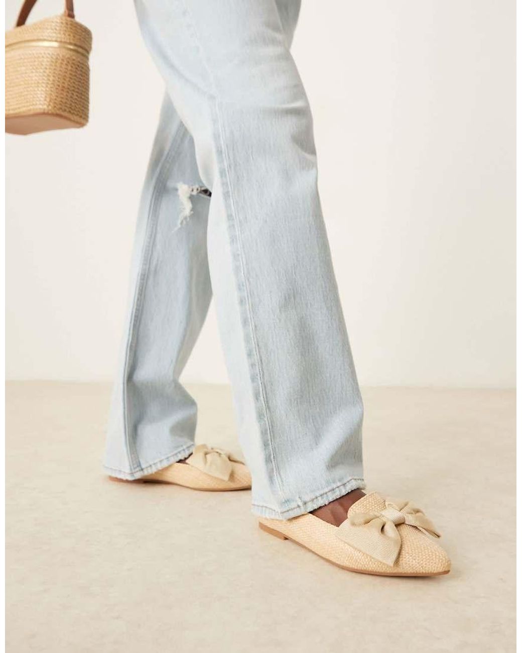 ASOS Blue Wide Fit Lake Bow Pointed Ballet Flats
