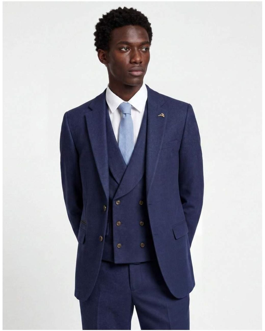 Harry Brown Blue Eton Wool Tweed Suit Jacket for men