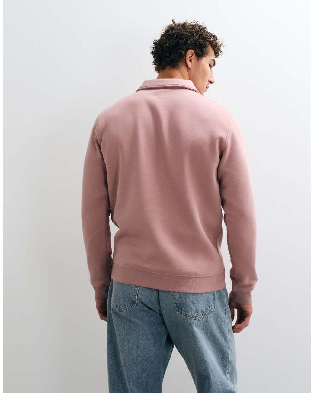 ASOS Pink Essentials Quarter Zip Polo for men
