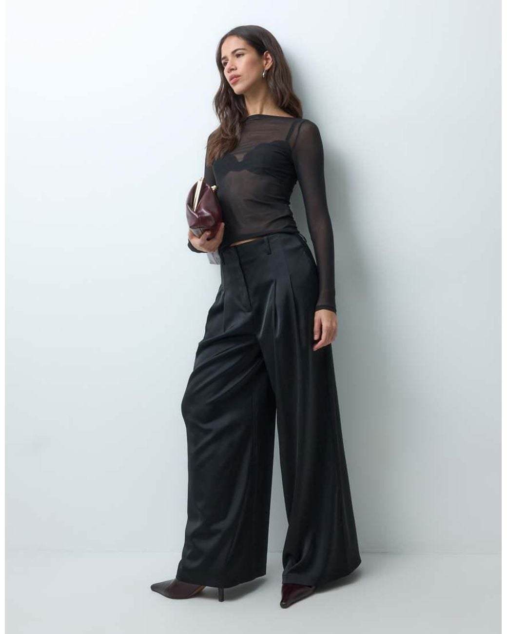 New Look Black Long Sleeved Mesh Top