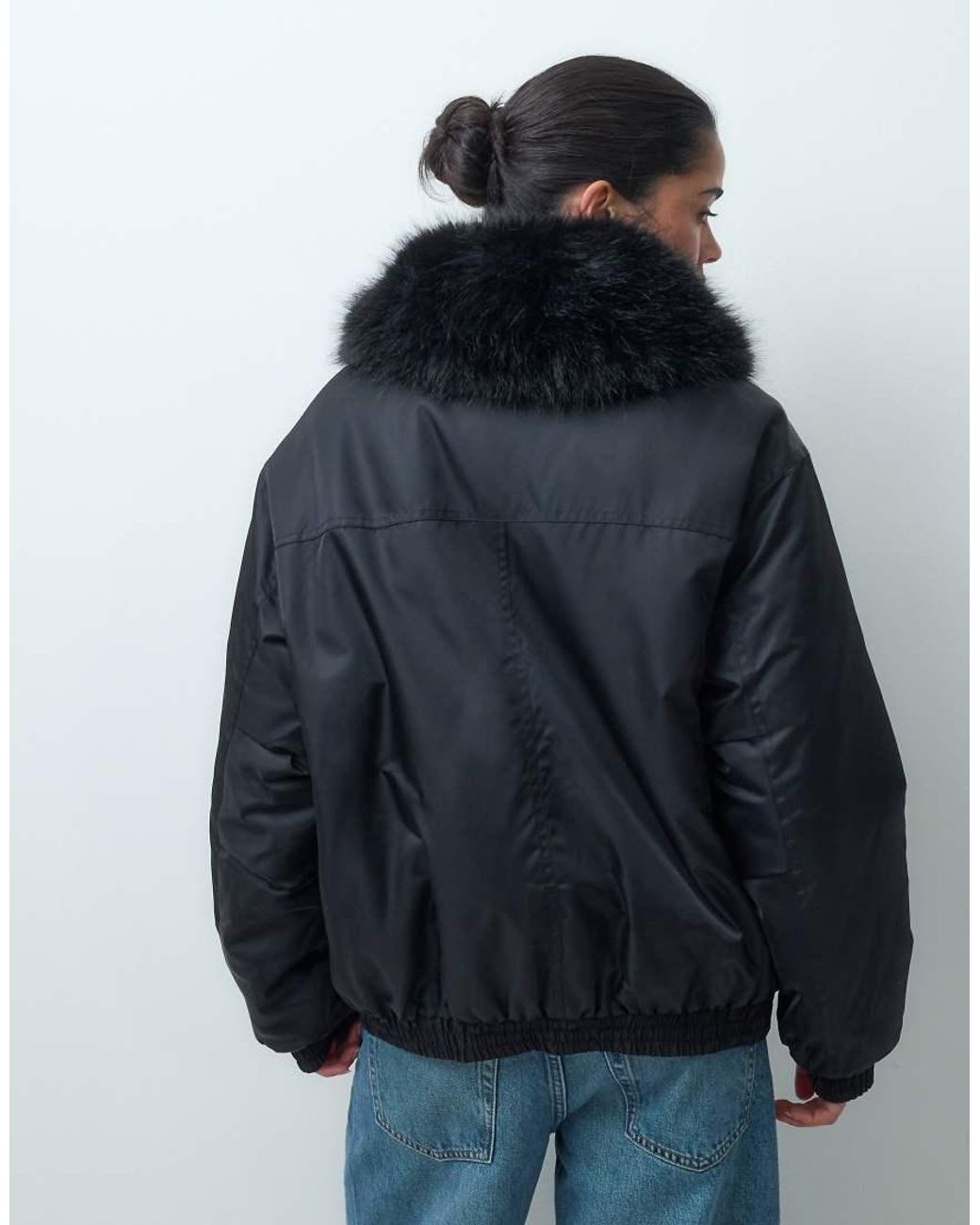 ASOS Blue Ma1 Bomber Jacket With Faux Fur Trim
