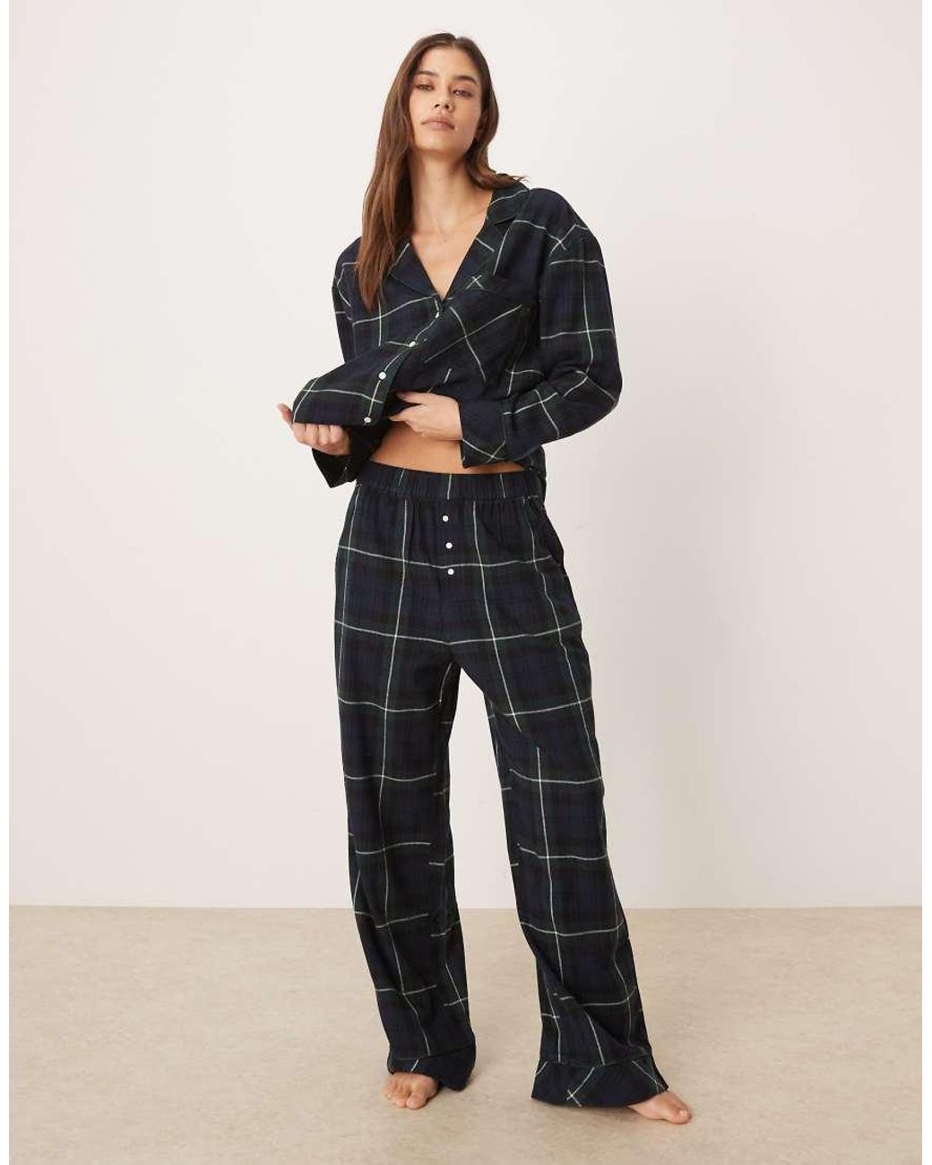 Abercrombie & Fitch Blue Flannel High Rise Boxer Pyjama Bottoms Co-Ord