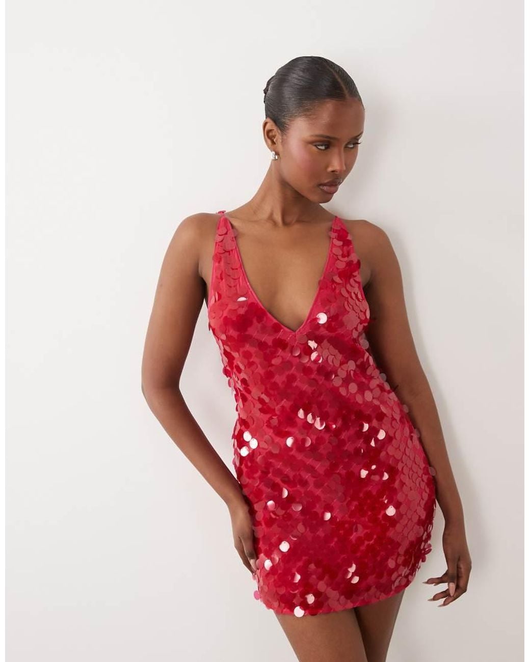 ASOS Red Sequin Plunge Mini Dress