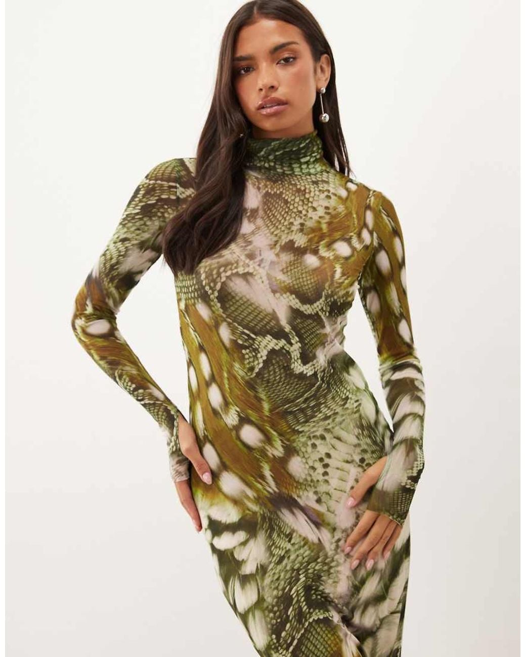 AFRM White Shailene Mesh High Neck Bodycon Midi Dress