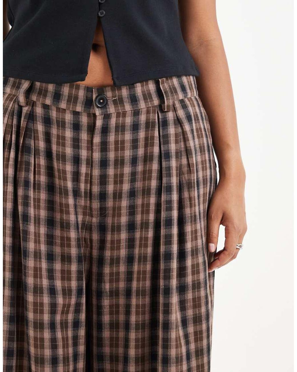 Noisy May Multicolor High Waist Wide Leg Check Trouser