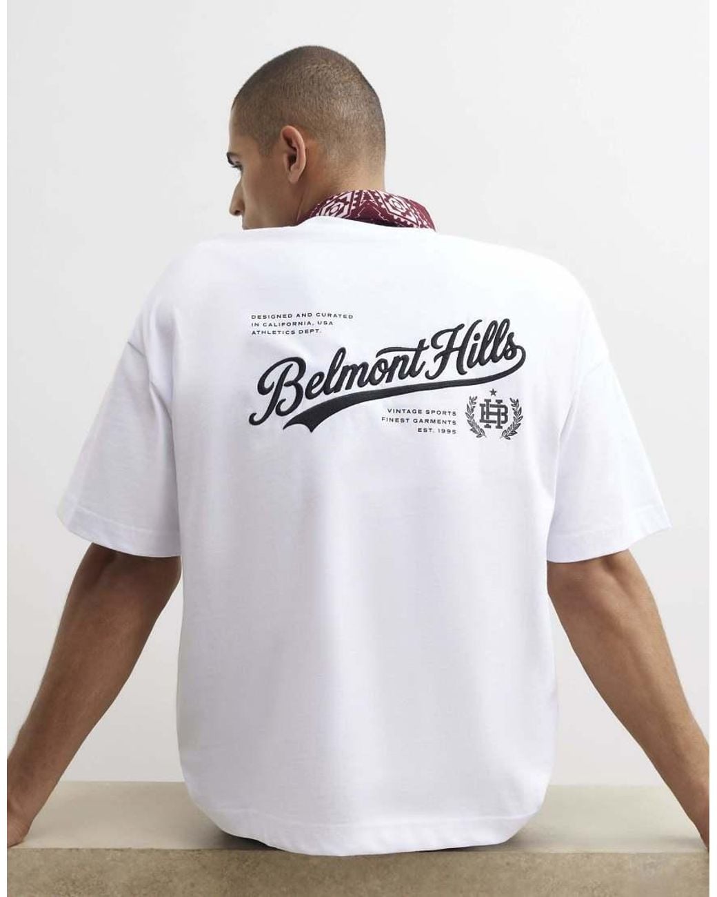 River Island White Cotton Embroidered Belmont T-Shirt for men