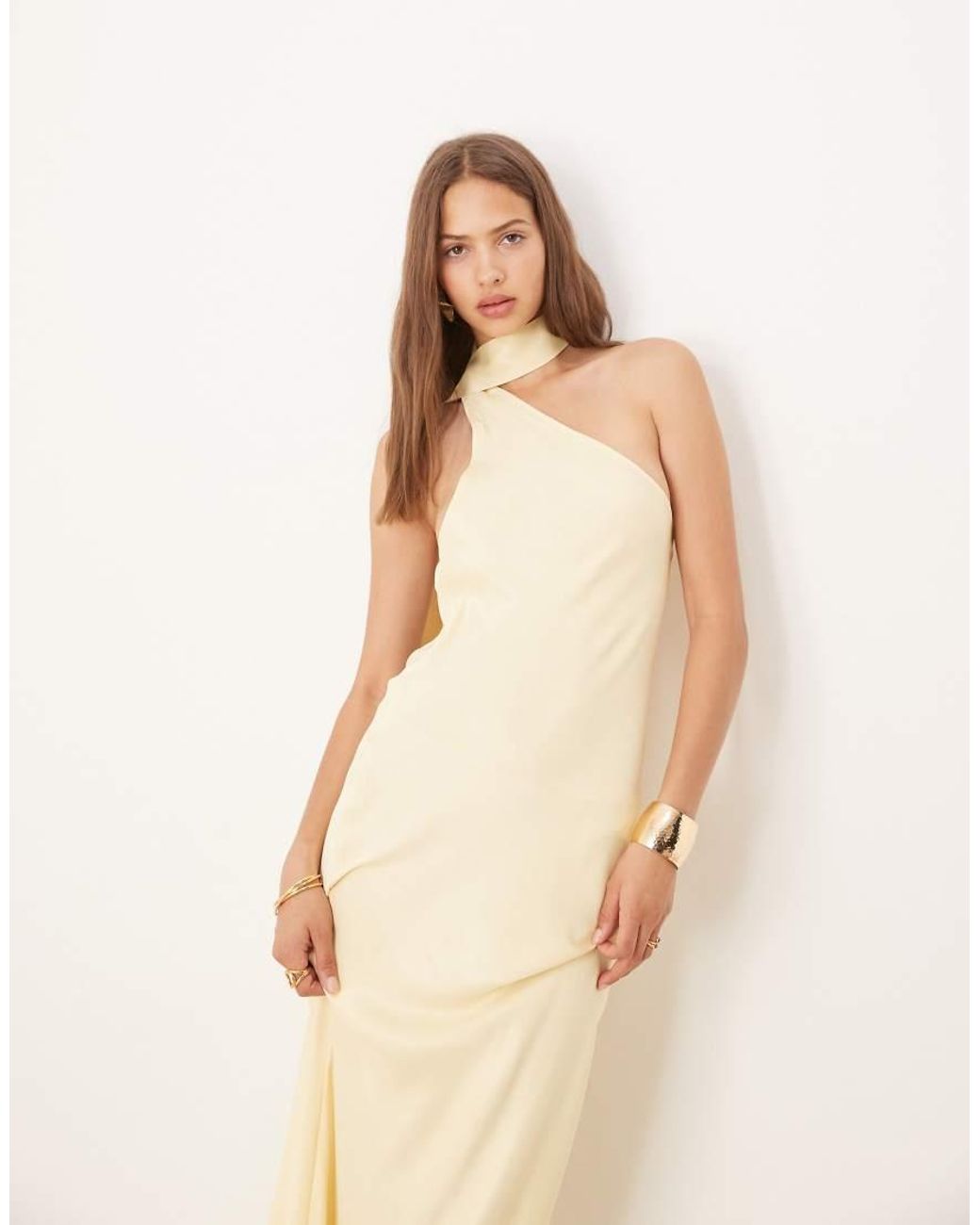 ASOS Natural Satin One Shoulder Maxi Dress