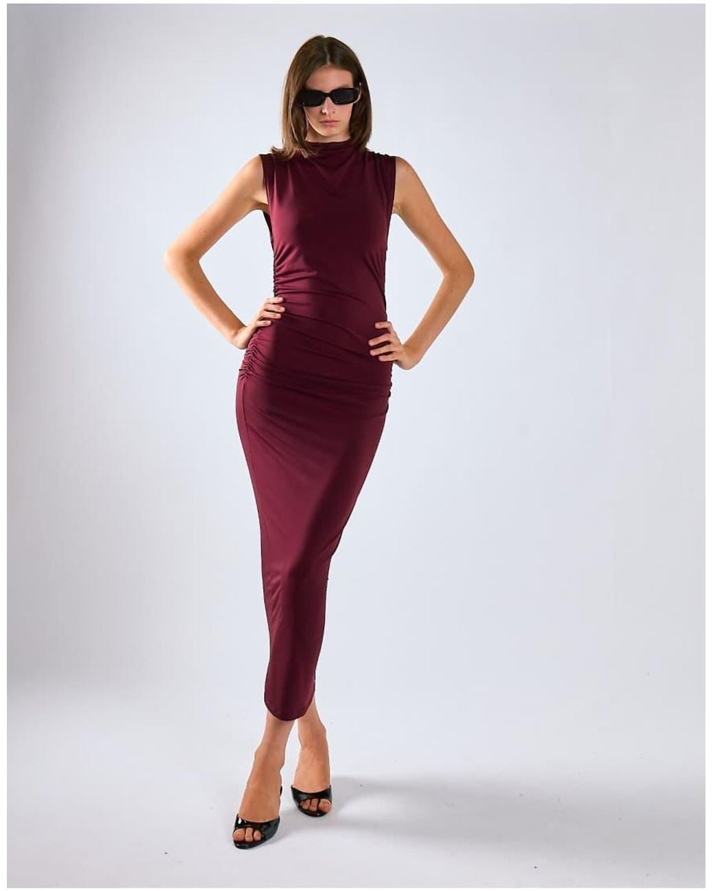 Glamorous Red Ruched Sleeveless Maxi Dress