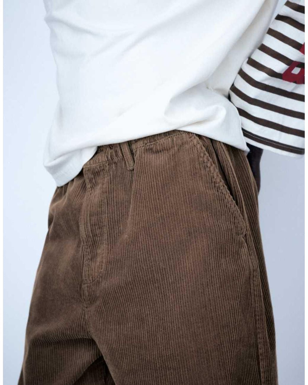 Pull&Bear White Corduroy Jogger Trousers for men