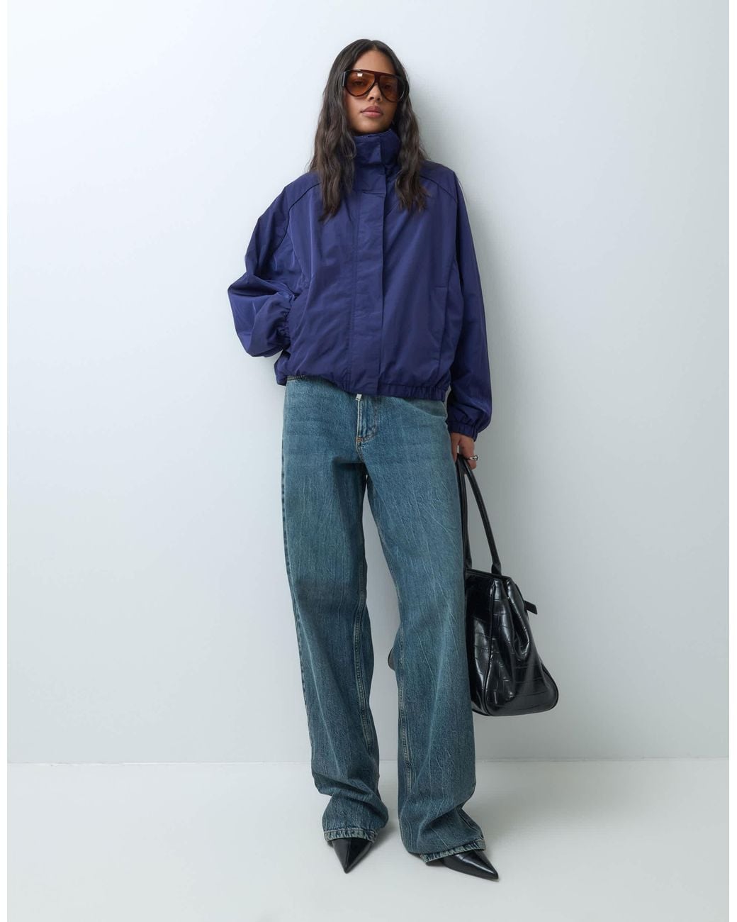 ARKET Blue Funnel-Neck Nylon Jacket