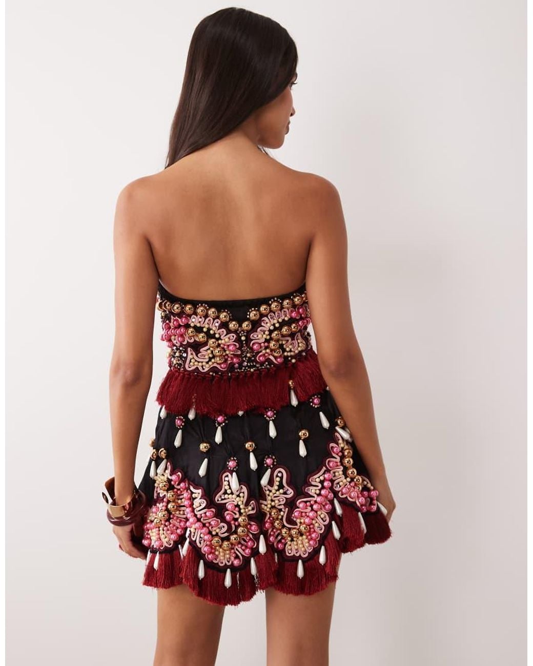 ASOS Red Heavily Embellished Mini Dress With Tassels