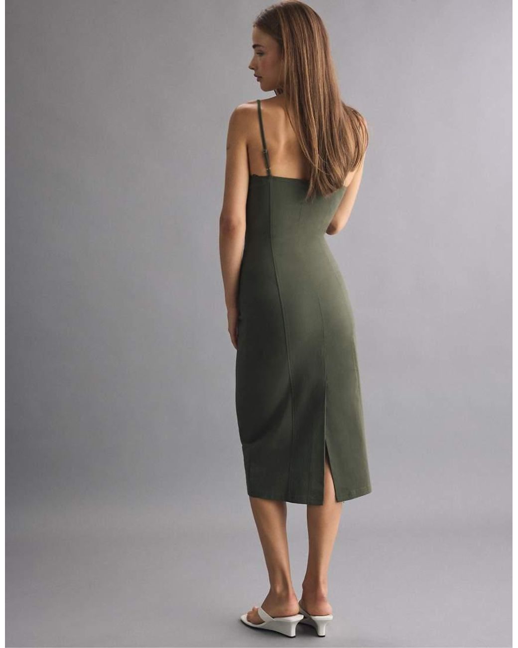 Stradivarius Green Bengaline Midi Dress With Straps
